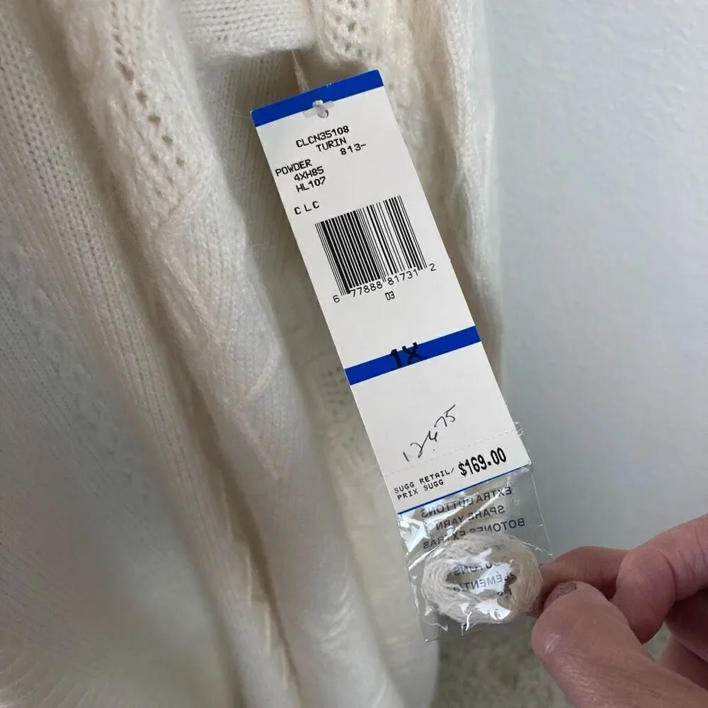 Jones New York Signature women’s 1X angora blend cream knit cardigan sweater NEW